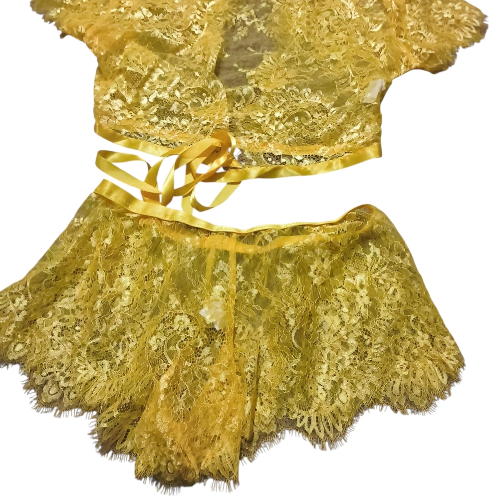 SHEIN Yellow Lace Two-Piece Intimate Set